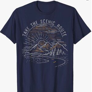 Mens Take The Scenic Route Mountain Sunrise Sketch T-Shirt - Mens size Medium